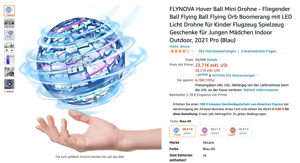 FlyNova Ball als Beispiel für einen Artikel eines Push Shops
